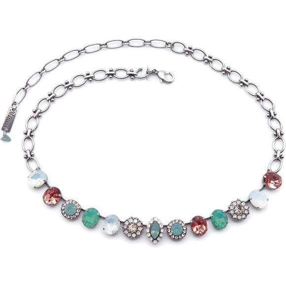 Mariana Seaside Day Silver Necklace Lt Green & Lt Peach Crystal Mix 23439 NEW - Picture 2 of 3